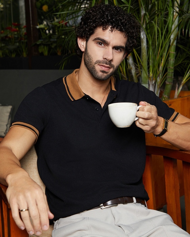 Shop Men's Onyx Black Textured Polo T-shirt-Front