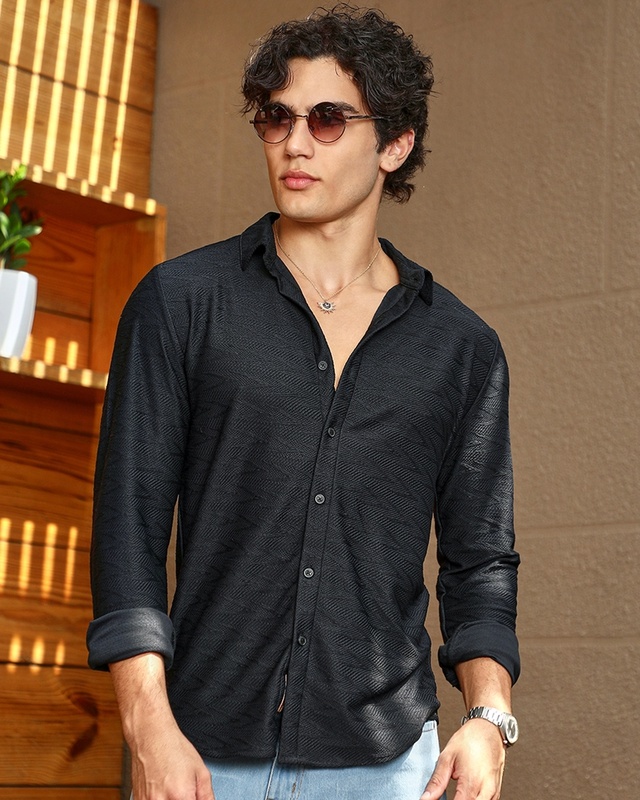 Men's Onyx Black Textured Shirt