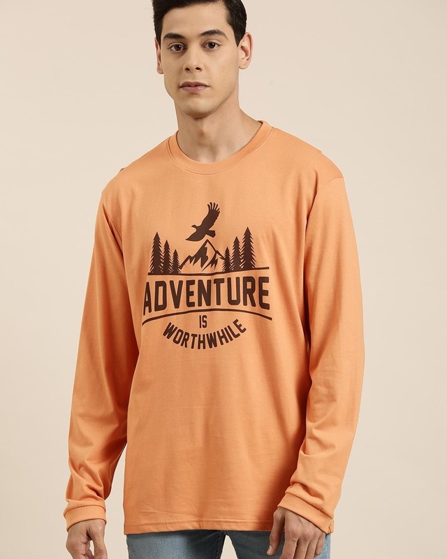 Shop Men's Orange Adventure Typography Oversized T-shirt-Front