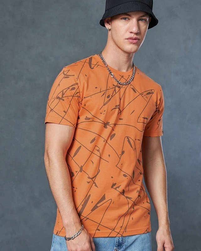 Shop Men's Orange All Over Printed T-shirt-Front