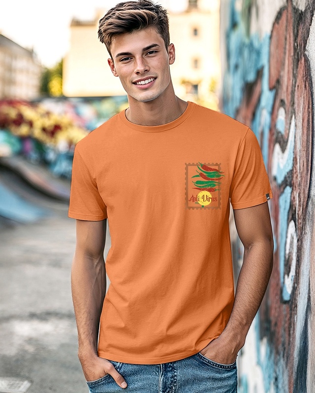 Shop Men's Orange Anti Virus Graphic Printed T-shirt-Front