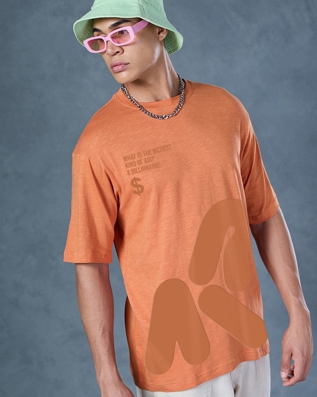 Shop Men's Orange Billionaire Graphic Printed Oversized T-shirt-Front