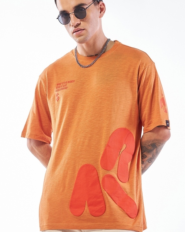 Shop Men's Orange Billionaire Graphic Printed Oversized T-shirt-Front