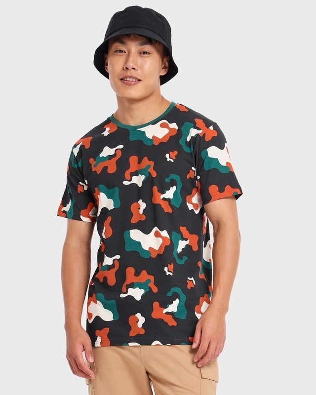 Shop Men's Orange Camo All Over Printed T-shirt-Front