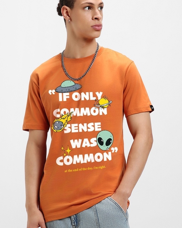Shop Men's Orange Common Sense Graphic Printed T-shirt-Front