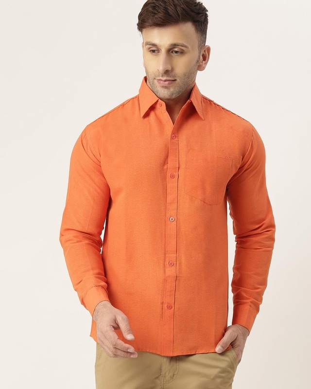 Shop Men's Orange Cotton Shirt-Front