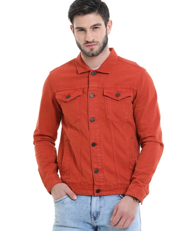 Shop Men's Orange Denim Jacket-Front