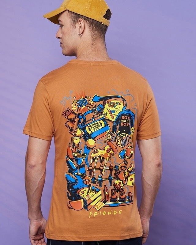 Shop Men's Orange Friends Memories Graphic Printed T-shirt-Front