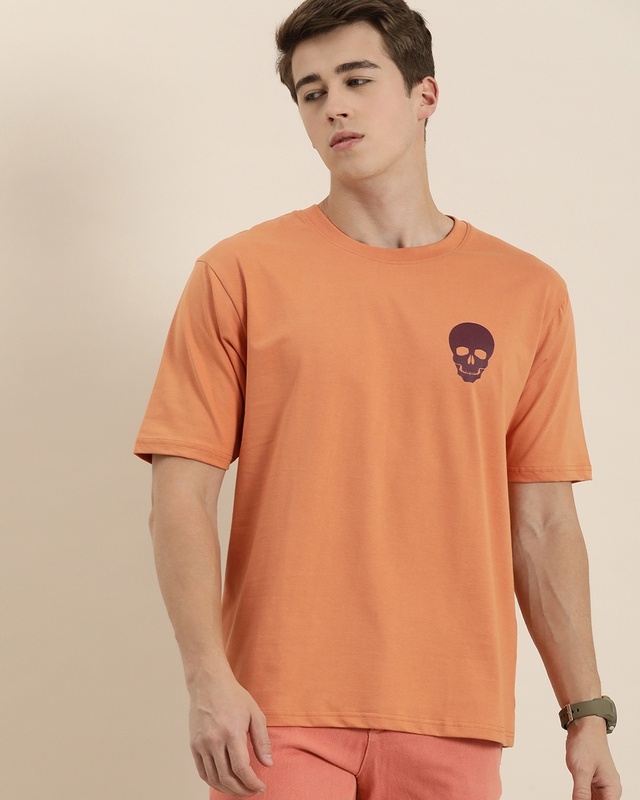 Shop Men's Orange Graphic Printed Oversized T-shirt-Front