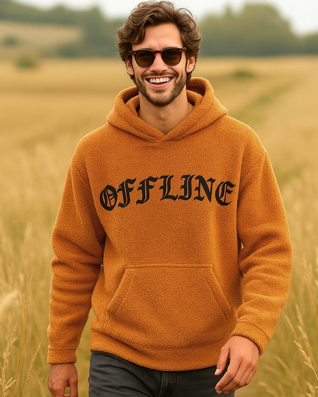 Shop Men's Orange Offline Typography Oversized Hoodies-Front