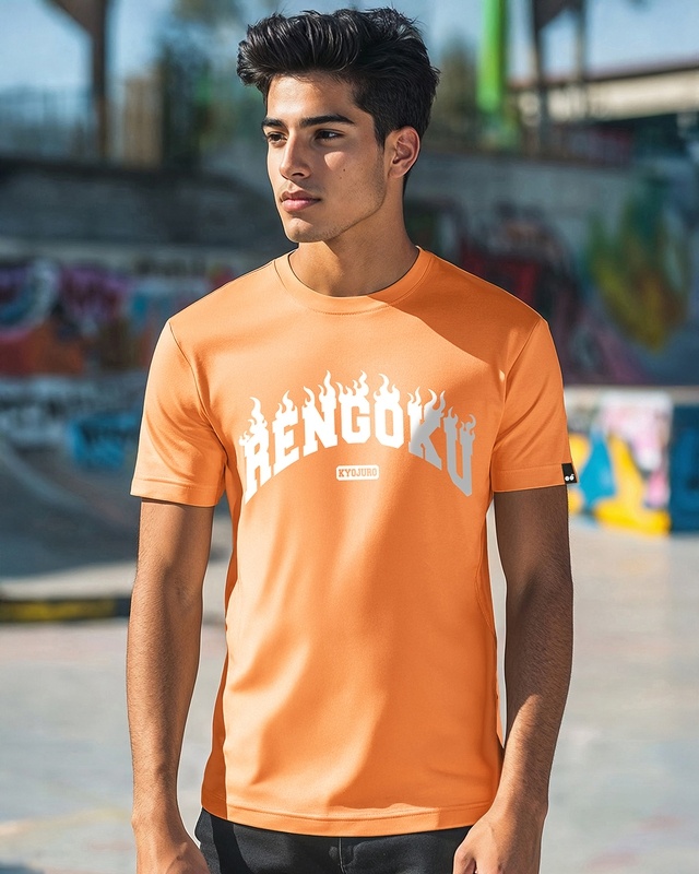 Shop Men's Orange Rengoku Flame Hashira Typography T-shirt-Front