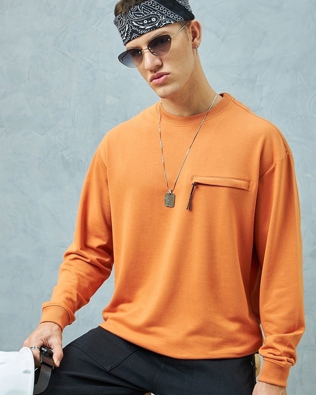 Shop Men's Orange Super Loose Fit T-shirt-Front