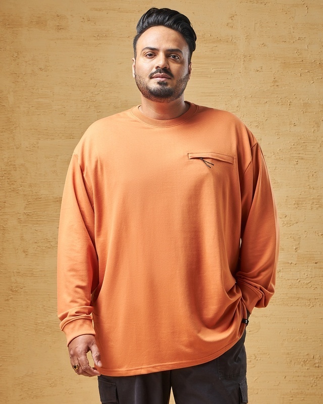 Shop Men's Orange Super Loose Fit Plus Size T-shirt-Front