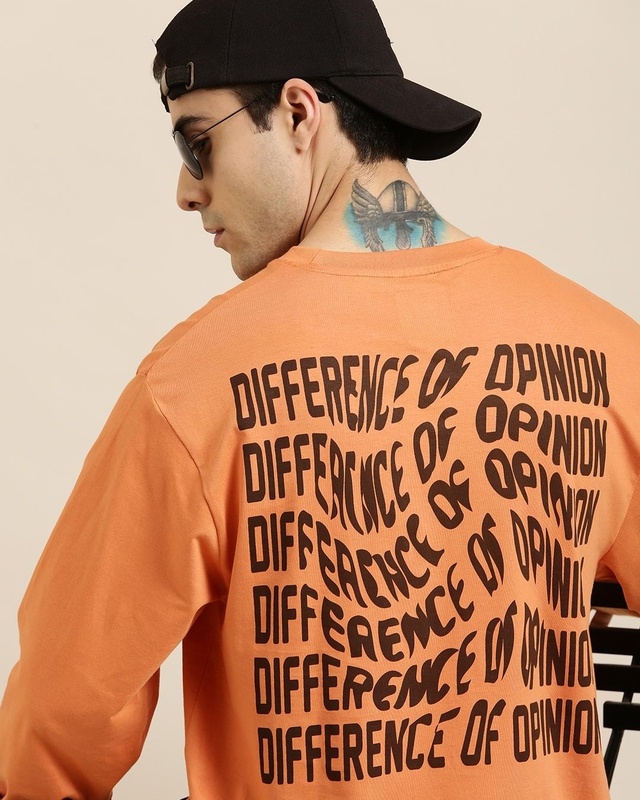 Men's Orange Typography Oversized T-shirt