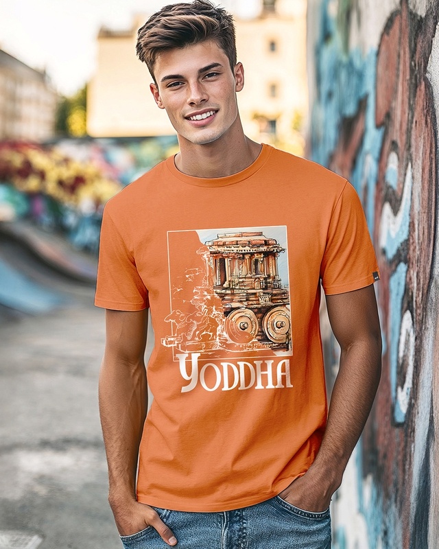 Shop Men's Orange Yoddha Graphic Printed T-shirt-Front