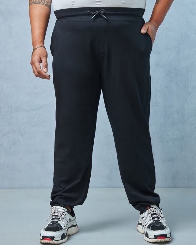 Shop Men's Black Oversized Plus Size Joggers-Front