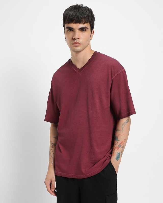 Shop Men's Maroon Oversized T-shirt-Front