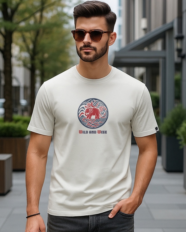 Shop Men's Oyester Mushroom Grey Wild And Wise Graphic Printed T-shirt-Front