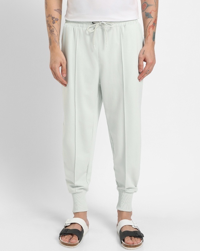 Shop Men's Oyester Mushroom Oversized Joggers-Front