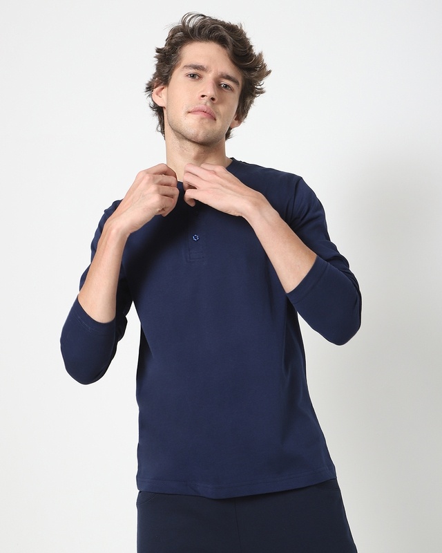 Shop Men's Pageant Blue Full Sleeve Henley T-shirt-Front
