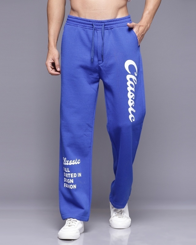 Shop Men's Pageant Blue Typography Relaxed Fit Track Pants-Front
