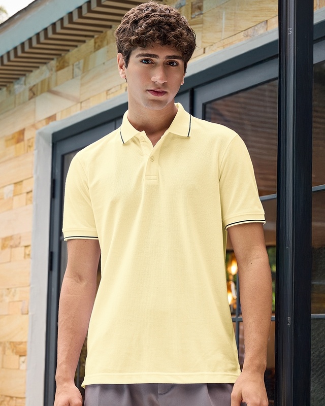 Shop Men's Pale Yellow Polo T-shirt-Front