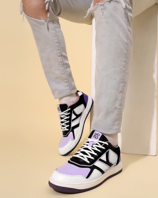 Shop Men's Pastel Lavender & White Colorblock Sneakers-Front