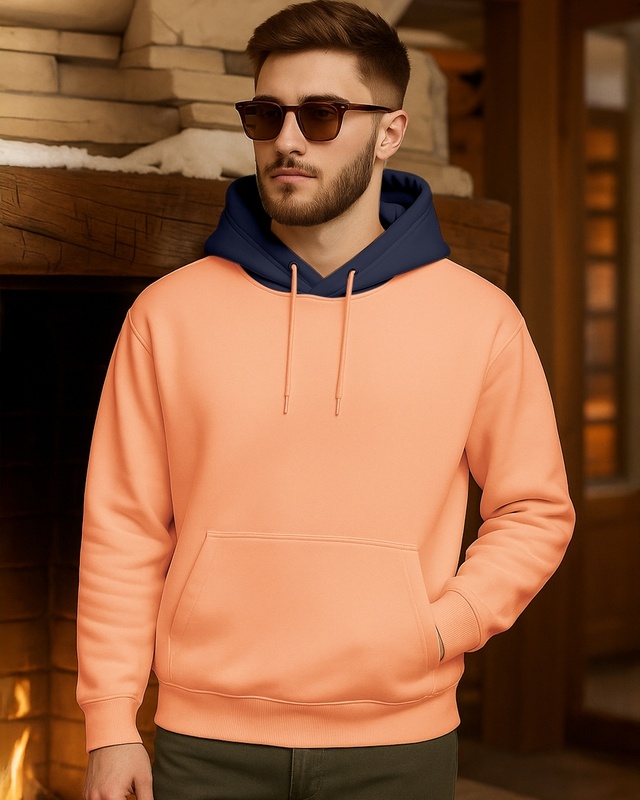 Shop Men's Peach Cobbler & Navy Blue Oversized Hoodies-Front