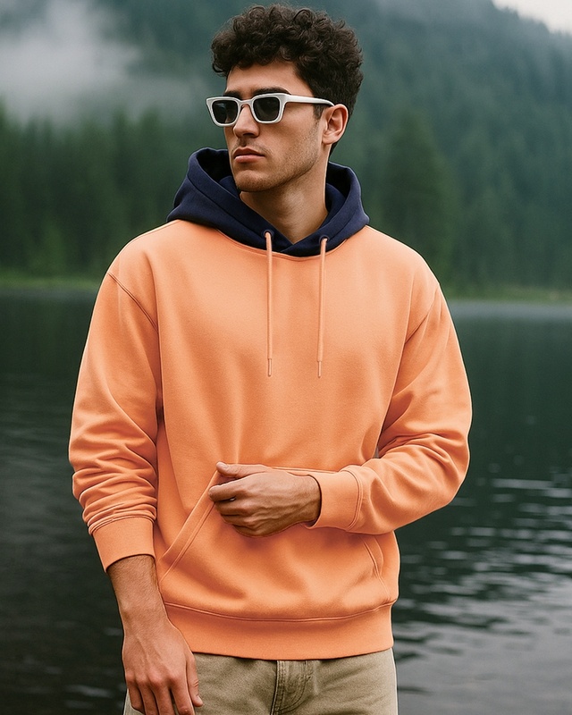 Men's Peach Cobbler & Navy Blue Oversized Hoodies-Front Bewakoof Shop Men's Peach Cobbler & Navy Blue Oversized Hoodies-Front