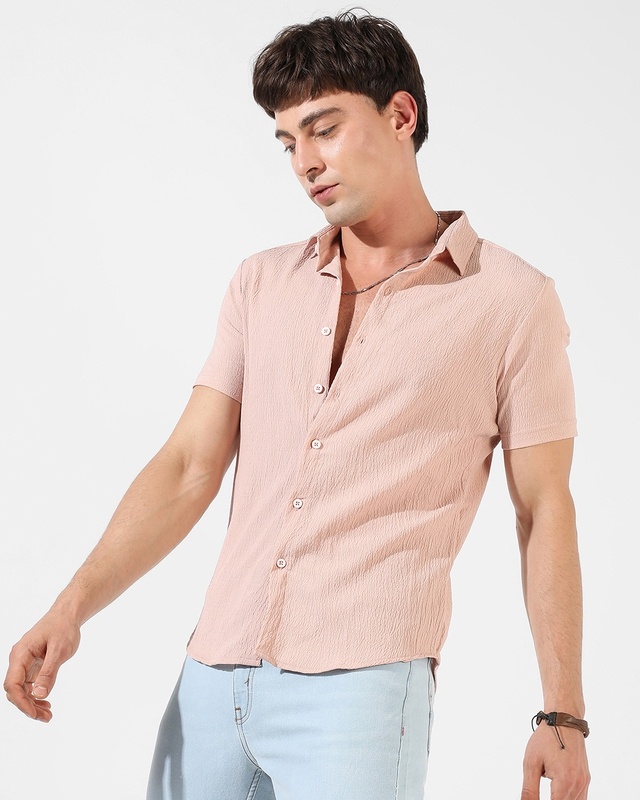 Shop Men's Peach Textured Shirt-Front