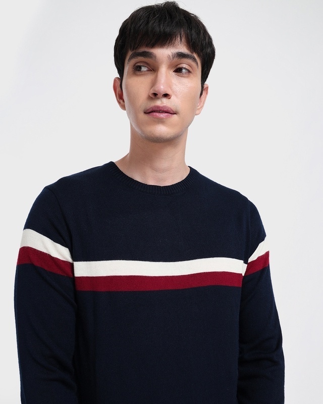 Shop Men's Blue Dual Striped Sweater-Front