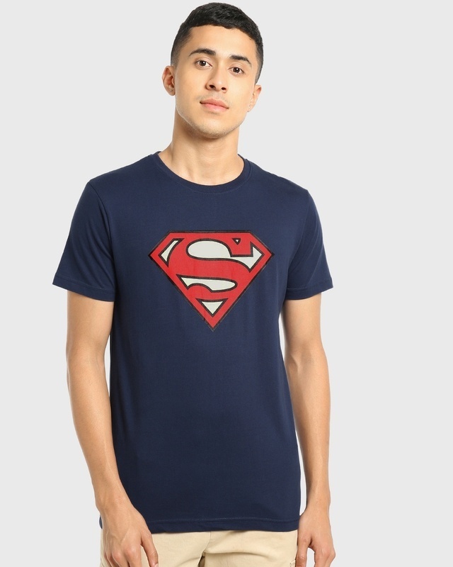 Shop Men's Peageant Blue Superman Logo Graphic Printed T-shirt-Front