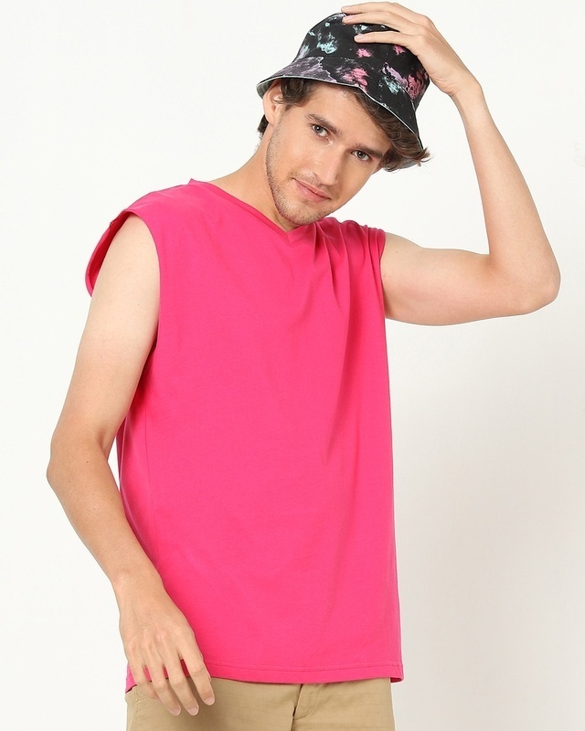 Shop Men's Peppy Pink V Neck T-shirt-Front