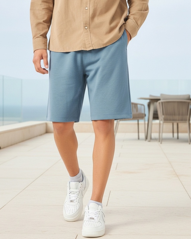 Shop Men's Petrol Blue Oversized Shorts-Front