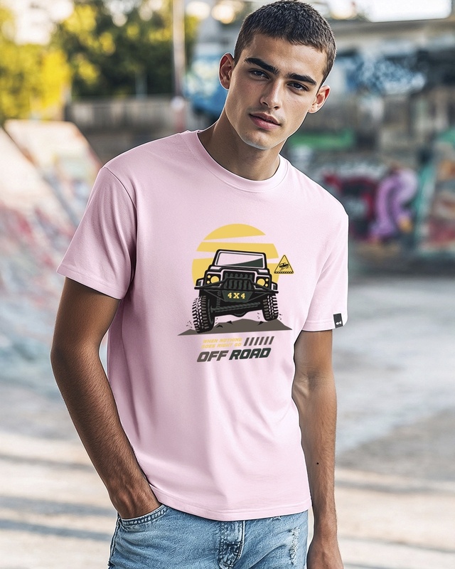 Shop Men's Pink 4x4 Off Road Graphic Printed T-shirt-Front