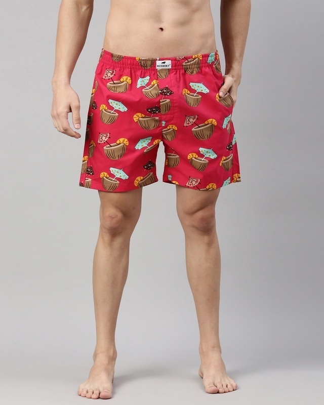 Shop Men's Pink All Over Coconut Drink Printed Cotton Boxers-Front