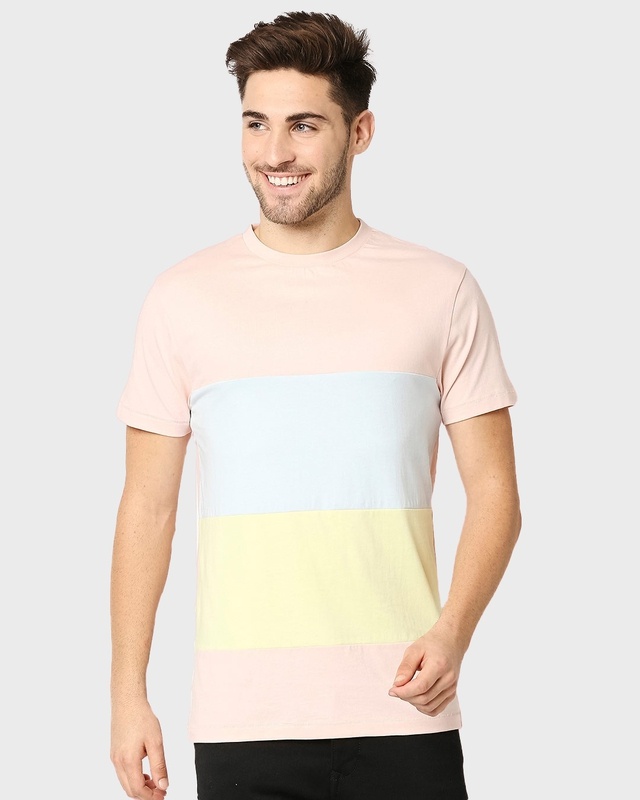 Shop Men's Pink & Blue Color Block T-shirt-Front