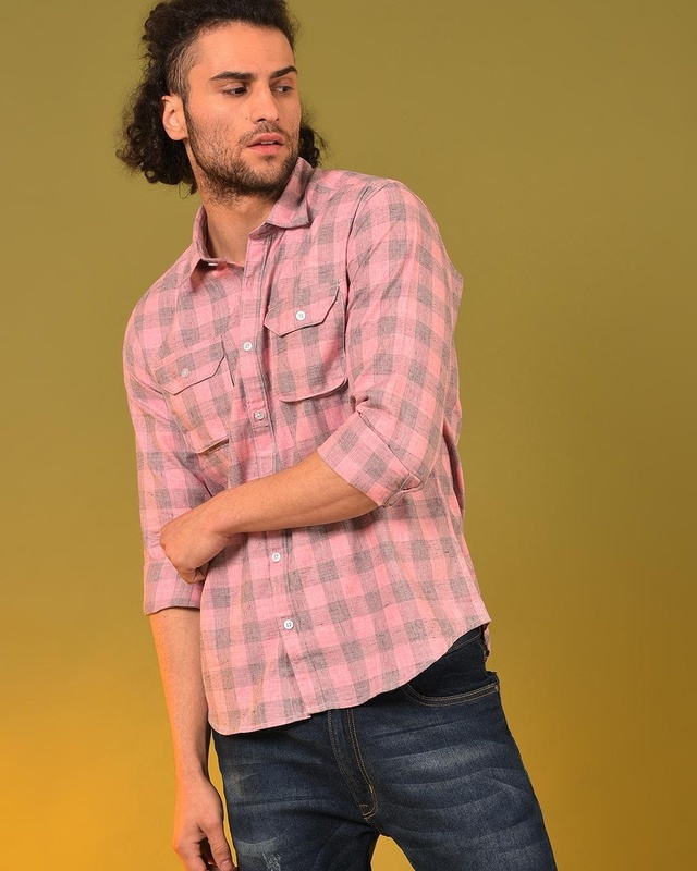 Shop Men's Pink Checked Shirt-Front