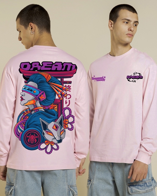 Shop Men's Pink Cyborg Dreams Graphic Printed Oversized T-shirt-Front