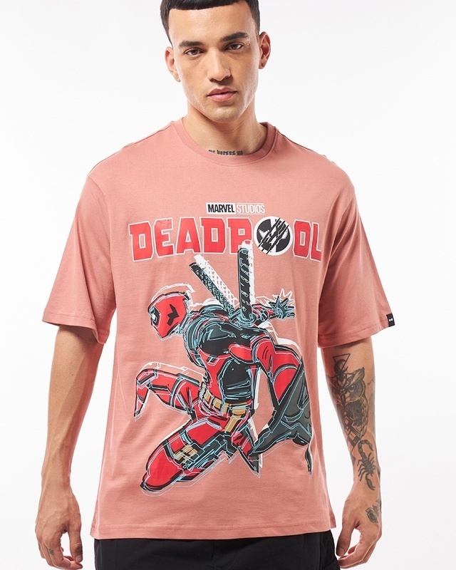 Shop Men's Rose Dawn Deadpool Graphic Printed Oversized T-shirt-Front