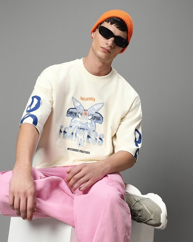 Shop Men's Gardenia Fearless Graphic Printed Super Loose Fit Sweatshirt-Front