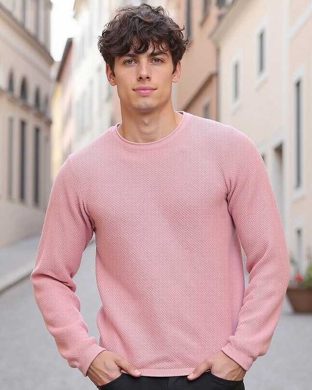 Shop Men's Pink Flat Knit Sweater-Front