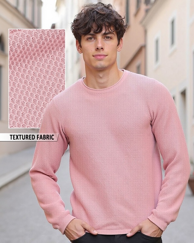 Men's Pink Flat Knit Sweater