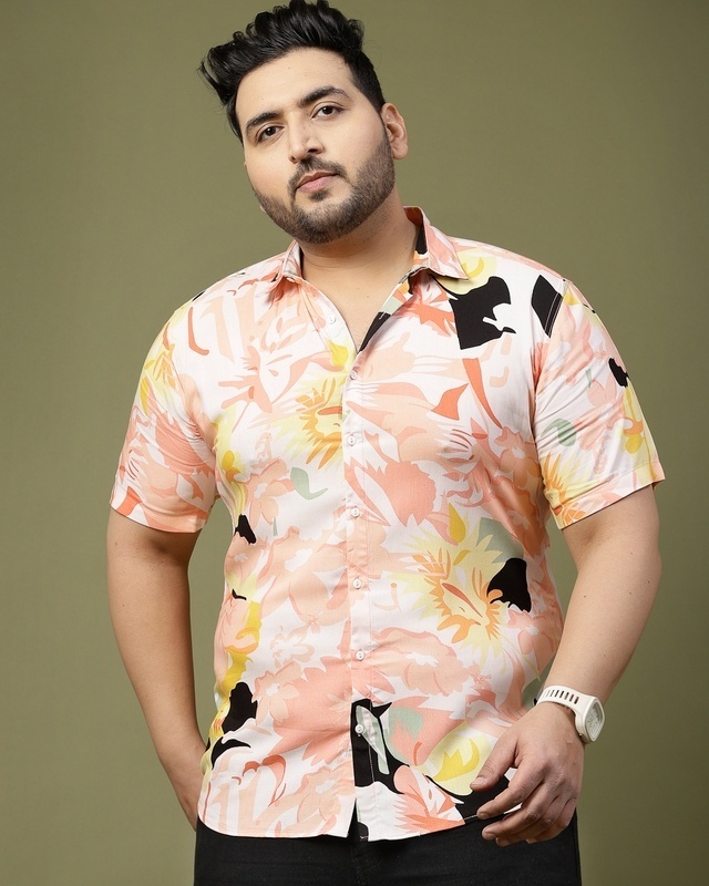 Shop Men's Pink All Over Floral Printed Plus Size Shirt-Front
