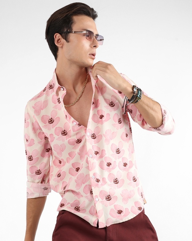 Shop Men's Pink All Over Floral Printed Shirt-Front