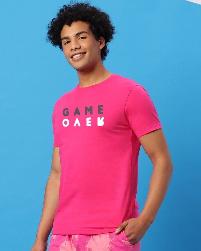 Shop Men's Pink Game Over Minimal T-shirt-Front