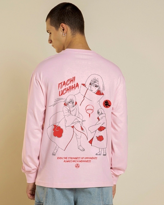 Shop Men's Pink Itachi Uchiha Genjutsu Graphic Printed Oversized T-shirt-Front