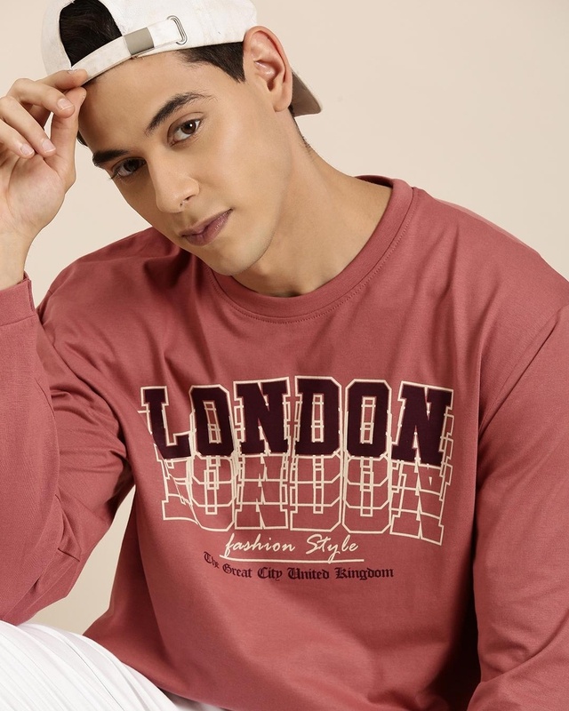 Shop Men's Pink London Typography Oversized T-shirt-Front