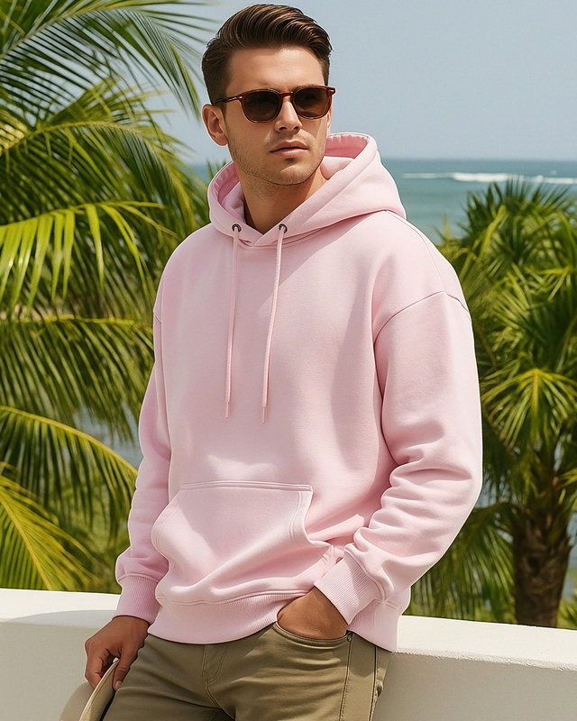 Men's Pink Oversized Hoodies-Front Bewakoof Shop Men's Pink Oversized Hoodies-Front