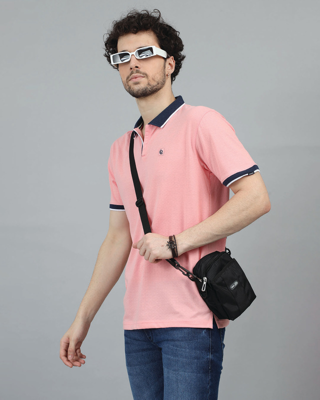 Shop Men's Pink Polo T-shirt-Front